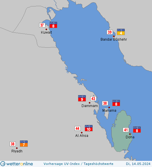 Katar: UV-Index-Vorhersage für Donnerstag, den 25.04.2024