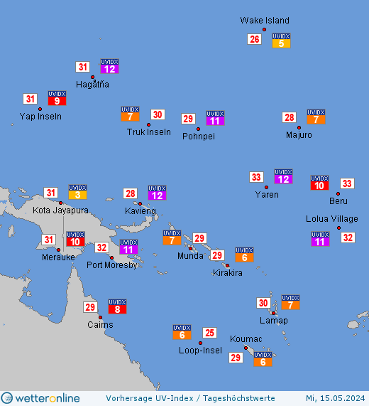 Wake Island: UV-Index-Vorhersage für Donnerstag, den 25.04.2024