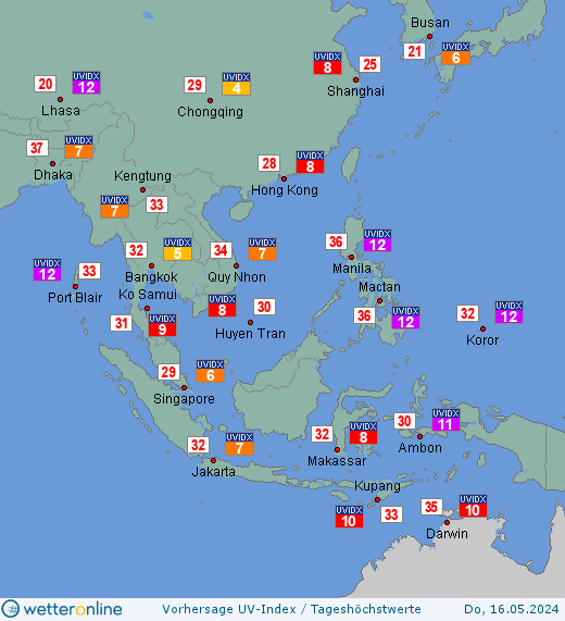 Südostasien: UV-Index-Vorhersage für Freitag, den 26.04.2024