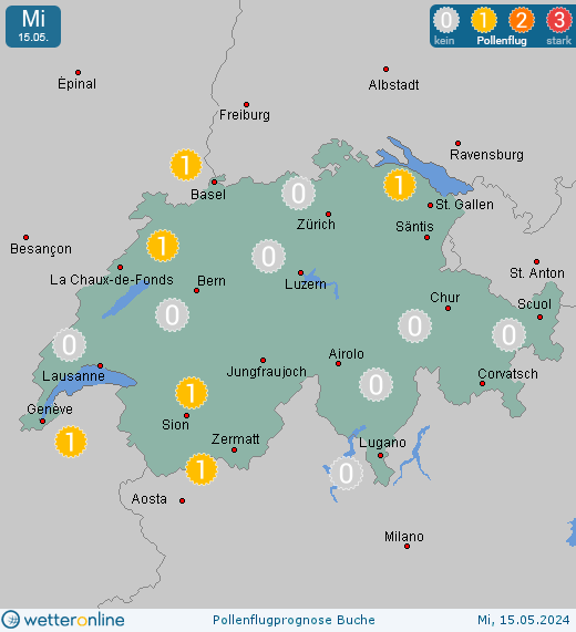 Schweiz: Pollenflugvorhersage Buche für Freitag, den 26.04.2024