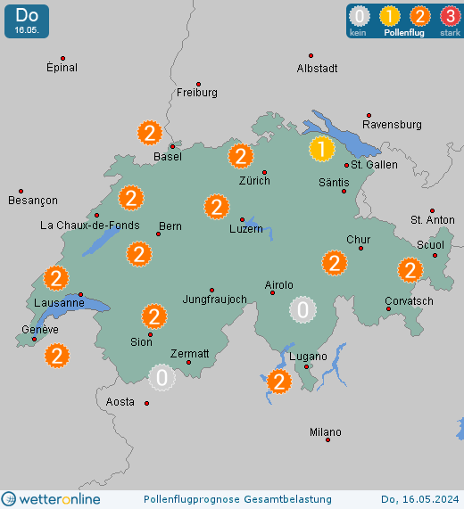 Adelboden (in 1300m): Pollenflugvorhersage Ambrosia für Freitag, den 26.04.2024