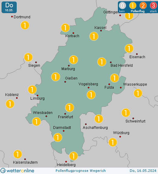 Wiesbaden: Pollenflugvorhersage Wegerich für Freitag, den 26.04.2024
