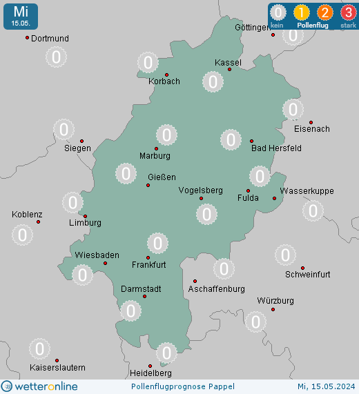 Hessen: Pollenflugvorhersage Pappel für Freitag, den 26.04.2024