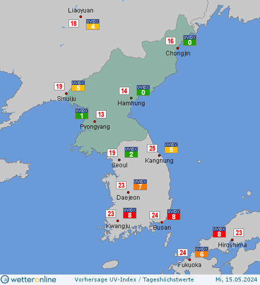 Nordkorea: UV-Index-Vorhersage für Freitag, den 26.04.2024