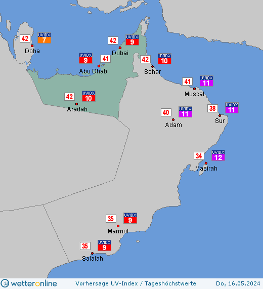 Vereinigte Arabische Emirate: UV-Index-Vorhersage für Freitag, den 26.04.2024