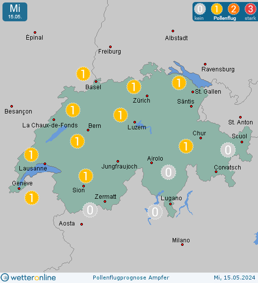 Schweiz: Pollenflugvorhersage Ampfer für Freitag, den 26.04.2024
