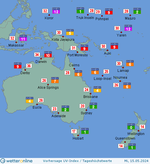 Ozeanien: UV-Index-Vorhersage für Freitag, den 26.04.2024
