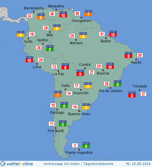 Südamerika: UV-Index-Vorhersage für Freitag, den 26.04.2024