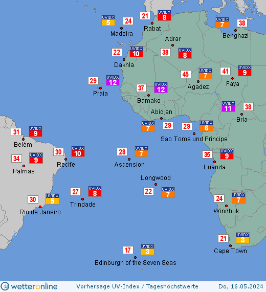 Atlantik: UV-Index-Vorhersage für Samstag, den 27.04.2024