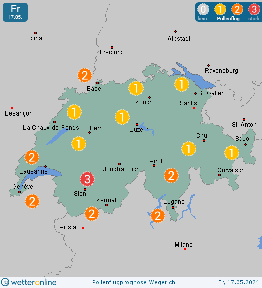 Schwägalp (in 1400m): Pollenflugvorhersage Wegerich für Samstag, den 27.04.2024
