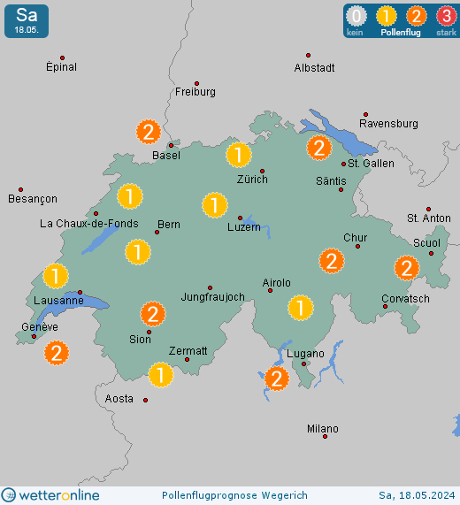 Alt St. Johann: Pollenflugvorhersage Wegerich für Samstag, den 27.04.2024