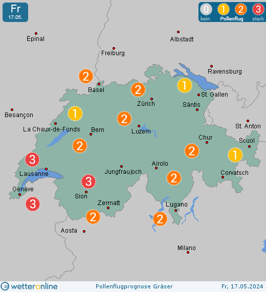Bern: Pollenflugvorhersage Gräser für Samstag, den 27.04.2024