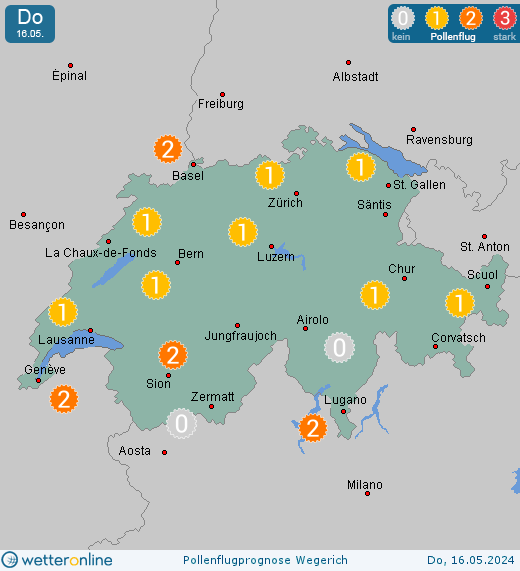 Zürich: Pollenflugvorhersage Wegerich für Samstag, den 27.04.2024