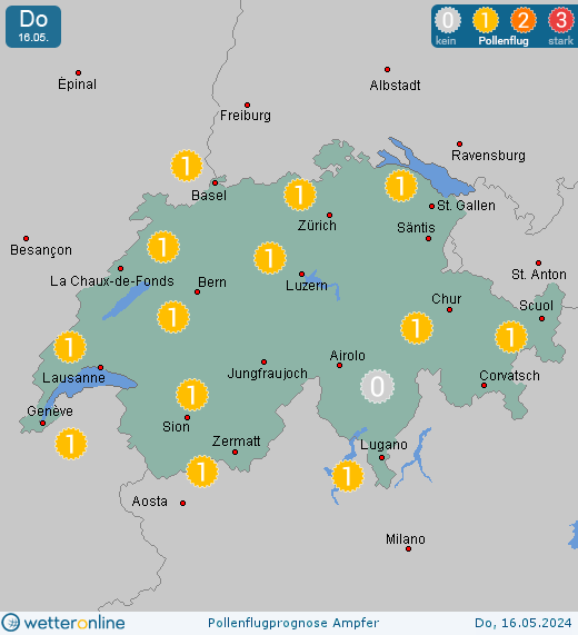Schweiz: Pollenflugvorhersage Ampfer für Samstag, den 27.04.2024