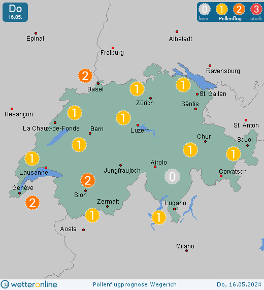 Bülach: Pollenflugvorhersage Wegerich für Samstag, den 27.04.2024