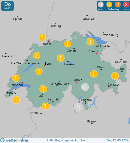 St. Gallen: Pollenflugvorhersage Ampfer für Samstag, den 27.04.2024