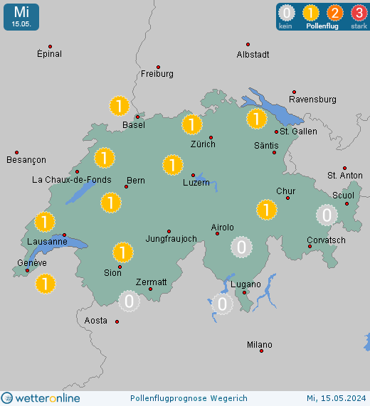 Basel: Pollenflugvorhersage Wegerich für Samstag, den 27.04.2024