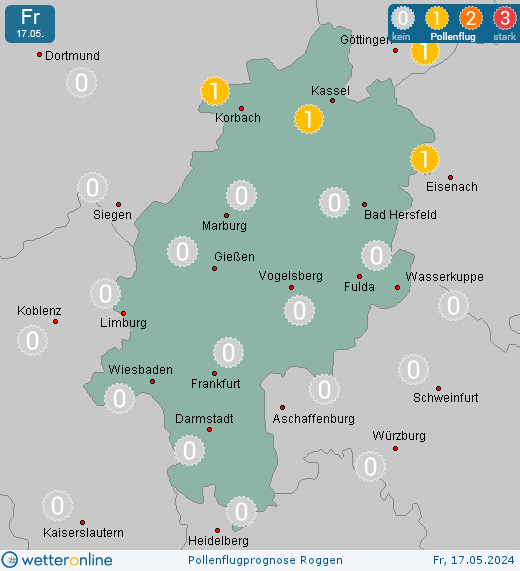 Knüllwald: Pollenflugvorhersage Roggen für Samstag, den 27.04.2024