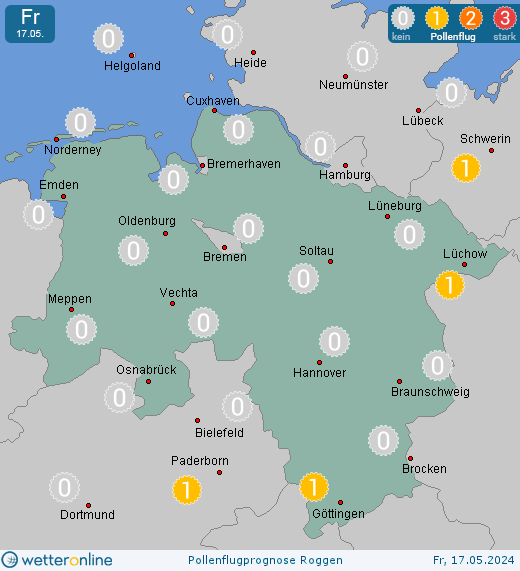 Göttingen: Pollenflugvorhersage Roggen für Samstag, den 27.04.2024