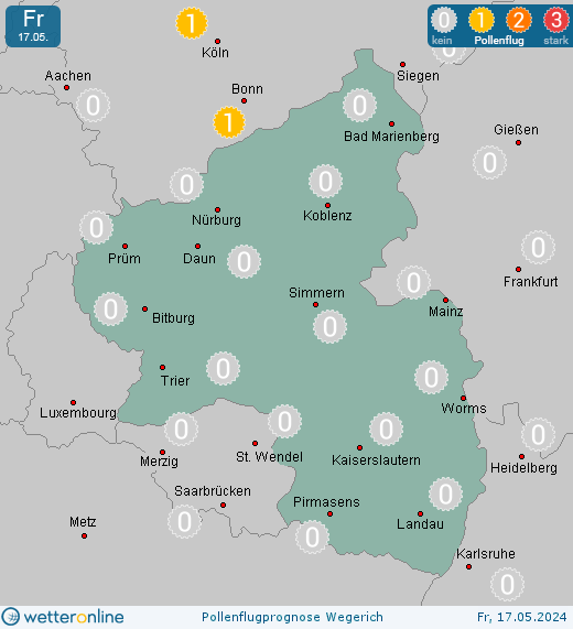 Mainz: Pollenflugvorhersage Wegerich für Samstag, den 27.04.2024