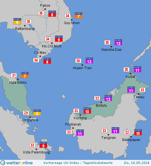 Malaysia: UV-Index-Vorhersage für Samstag, den 27.04.2024