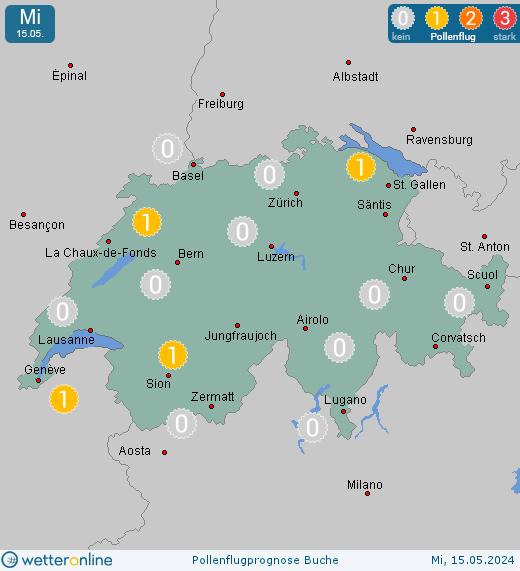 Schweiz: Pollenflugvorhersage Buche für Samstag, den 27.04.2024
