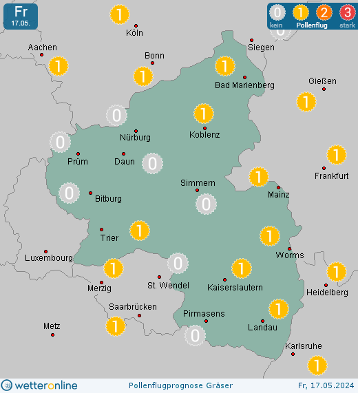 Westerwald: Pollenflugvorhersage Gräser für Samstag, den 27.04.2024