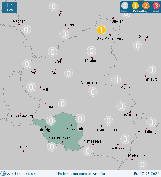 Neunkirchen/Saarland: Pollenflugvorhersage Ampfer für Samstag, den 27.04.2024