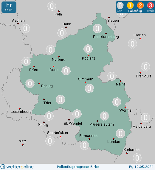 Frankenthal: Pollenflugvorhersage Birke für Samstag, den 27.04.2024