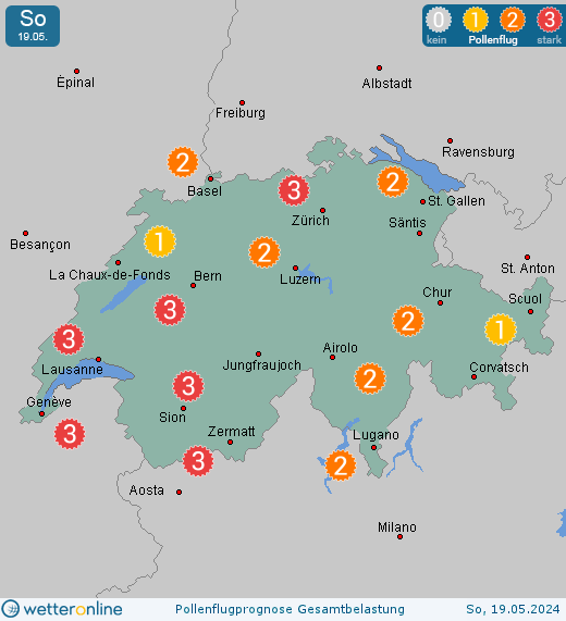 Berner Oberland: Pollenflugvorhersage Ambrosia für Sonntag, den 28.04.2024