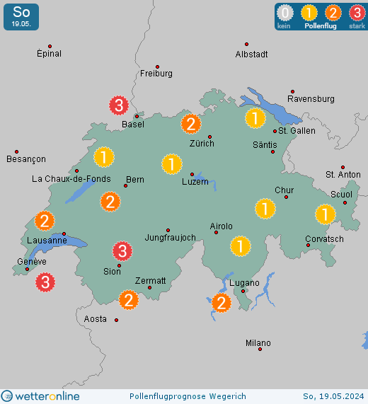 Schlatt-Haslen: Pollenflugvorhersage Wegerich für Sonntag, den 28.04.2024