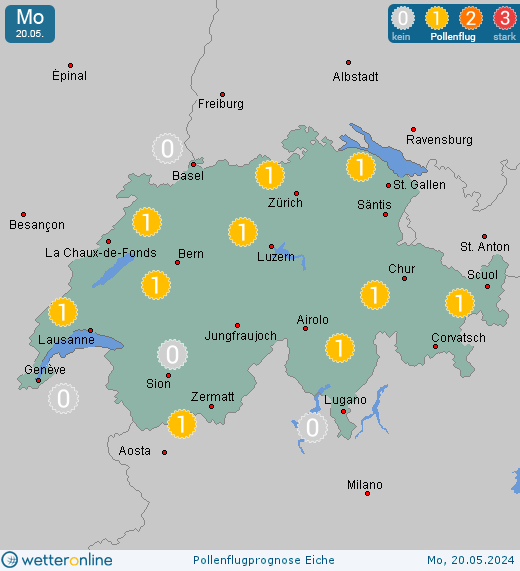 La Chaux-de-Fonds: Pollenflugvorhersage Eiche für Sonntag, den 28.04.2024