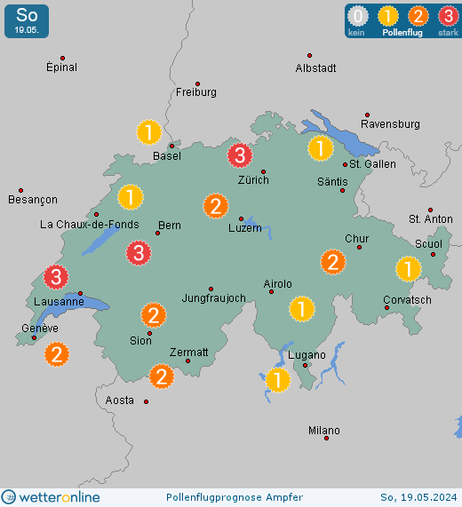Bern: Pollenflugvorhersage Ampfer für Sonntag, den 28.04.2024