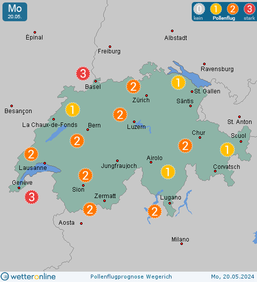 Luzern: Pollenflugvorhersage Wegerich für Sonntag, den 28.04.2024