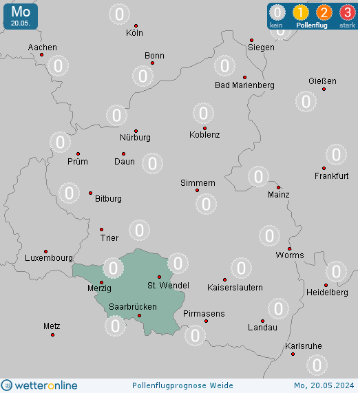 Homburg: Pollenflugvorhersage Weide für Sonntag, den 28.04.2024