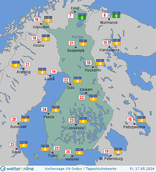 Finnland: UV-Index-Vorhersage für Sonntag, den 28.04.2024