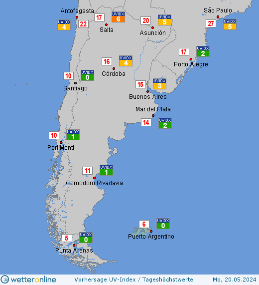 Falklandinseln: UV-Index-Vorhersage für Sonntag, den 28.04.2024