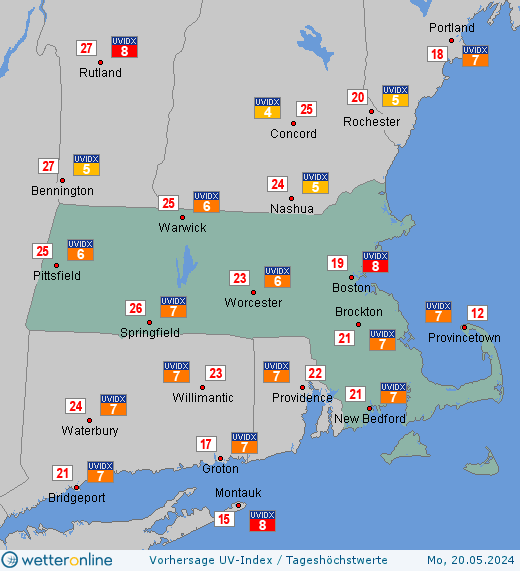 Massachusetts: UV-Index-Vorhersage für Sonntag, den 28.04.2024
