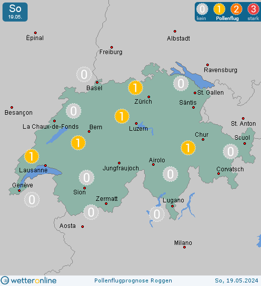 Schweiz: Pollenflugvorhersage Roggen für Sonntag, den 28.04.2024
