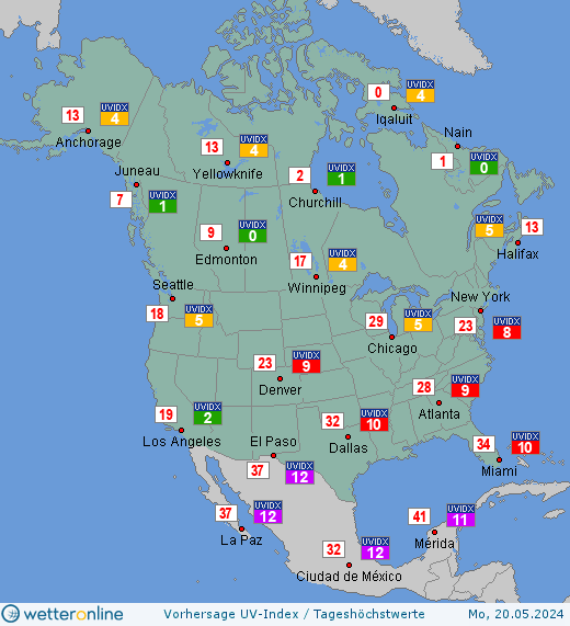 Nordamerika: UV-Index-Vorhersage für Sonntag, den 28.04.2024