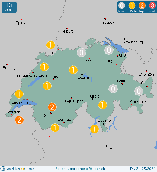 Cormoret: Pollenflugvorhersage Wegerich für Montag, den 29.04.2024