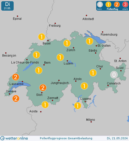Gstaad (in 1000m): Pollenflugvorhersage Ambrosia für Montag, den 29.04.2024