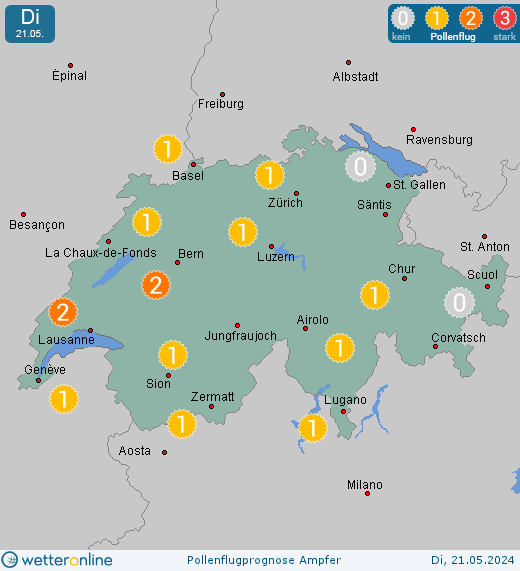 Kanton Appenzell: Pollenflugvorhersage Ampfer für Montag, den 29.04.2024