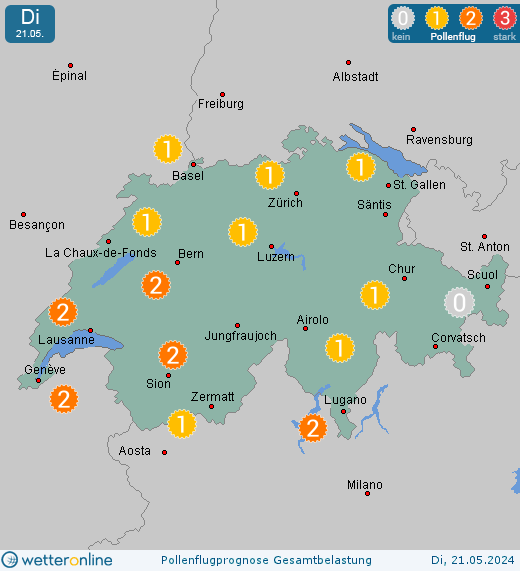 Oberhalbstein (in 1800m): Pollenflugvorhersage Ambrosia für Montag, den 29.04.2024