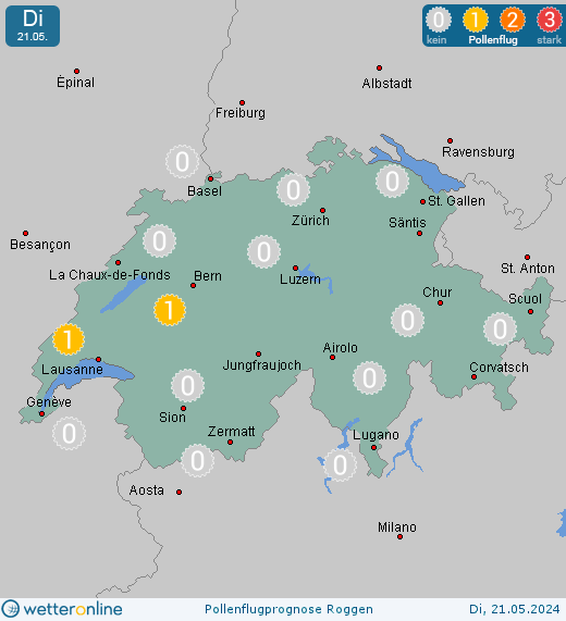 Lenzerheide (in 1500m): Pollenflugvorhersage Roggen für Montag, den 29.04.2024