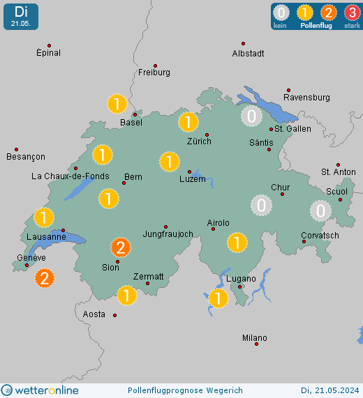 Schweiz: Pollenflugvorhersage Wegerich für Montag, den 29.04.2024