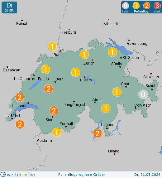 Wittenbach SG: Pollenflugvorhersage Gräser für Montag, den 29.04.2024
