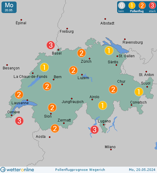 Engelburg: Pollenflugvorhersage Wegerich für Montag, den 29.04.2024