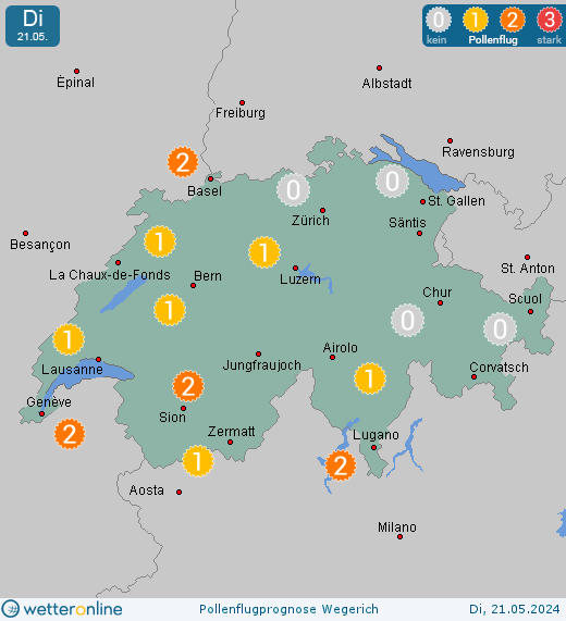 Interlaken: Pollenflugvorhersage Wegerich für Montag, den 29.04.2024