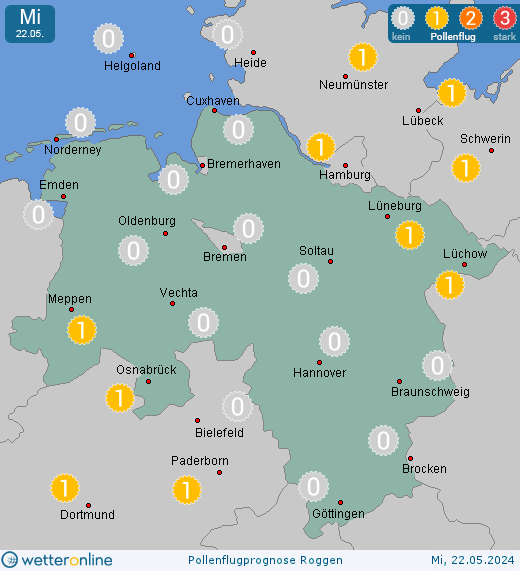 Celle: Pollenflugvorhersage Roggen für Montag, den 29.04.2024